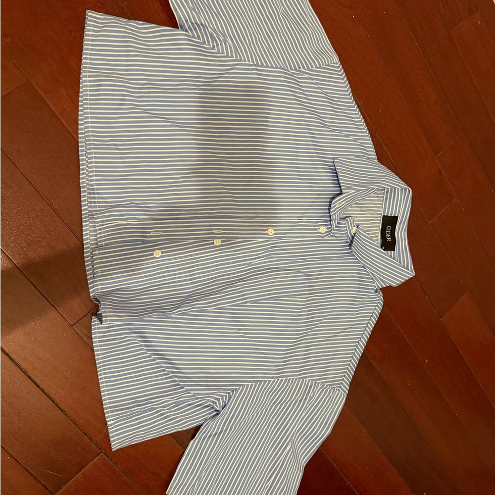 Blue and White Casual Button Down Crop Shirt